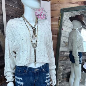 Boutique Brand Multicolor Pilling Detail Split Neck Pullover Cropped Sweater 💗